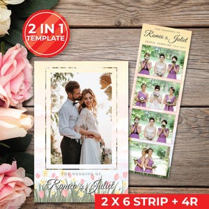 Wedding Photobooth Template Wedding Photo Booth Template Floral Photobooth Template 2x6 strip & 4R photobooth overlays door gift | 11029
