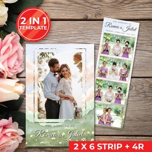 Wedding Photobooth Template Wedding Photo Booth Template Floral Photobooth Template 2x6 strip & 4R photobooth overlays door gift | 11018