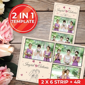 Wedding Photobooth Template Wedding Photo Booth Template Floral Photobooth Template 2x6 strip & 4R photobooth overlays door gift | 11004