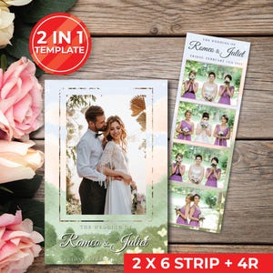 Wedding Photobooth Template Wedding Photo Booth Template Floral Photobooth Template 2x6 strip & 4R photobooth overlays door gift | 11028