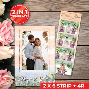 Wedding Photobooth Template Wedding Photo Booth Template Floral Photobooth Template 2x6 strip & 4R photobooth overlays door gift | 11025