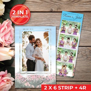 Wedding Photobooth Template Wedding Photo Booth Template Floral Photobooth Template 2x6 strip & 4R photobooth overlays door gift | 11026