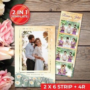 Wedding Photobooth Template Wedding Photo Booth Template Floral Photobooth Template 2x6 strip & 4R photobooth overlays door gift | 11032