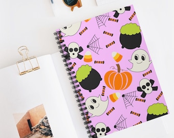 Halloween-Themed Spiral Notebook, Cute Ghost & Pumpkin Stationery, Perfect for School, Journaling, Fall Decor, Gift Idea