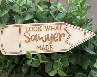 Custom Personalized Look What I Made Magnet Laser Engraved Wooden Display Refrigerator Magnet for Kids Artwork Custom Gift Parents Teachers