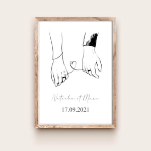 The Union - Poster two hands rings couple love story with date first meeting or wedding personalized for gift size A4