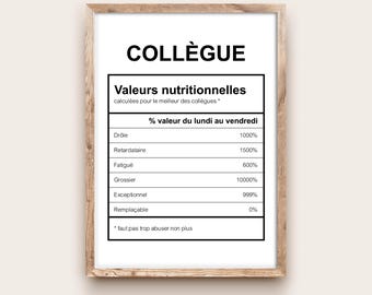 Valores nutricionales: póster humorístico de un colega masculino para regalo de trabajo, jubilación, papá noel secreto o cumpleaños de un colega