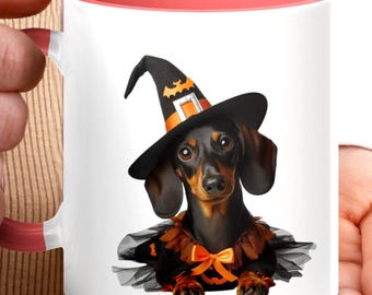 Halloween Dachshund Mug, Cute Dog Coffee Cup, Spooky Season Mug, Unique Halloween Gift, Halloween Pet Lover Mug, Dog Lover Gift, Friend Gift