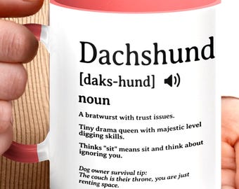 Taza con la definición de Dachshund, divertida, salchicha, regalo para amantes de los Dachshunds, linda taza, regalo para dueños de mascotas