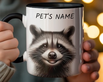 Personalized raccoon Mug, Perfect Gift for Animal Lovers, custom Coffee Mug with Pets Name, Unique Wildlife Design, personalized gift, cup