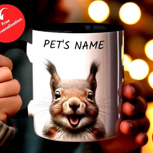 Taza de ardilla con nombre personalizado, taza de café con animales personalizada, regalo único de vida silvestre, regalo para amantes de las ardillas, taza de café, taza de cerámica, taza de animales