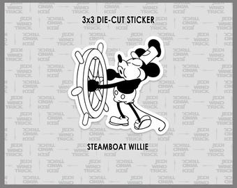 Pegatina de Steamboat Willie – Vinilo troquelado vintage de Mickey Mouse (3x2,5 pulgadas)