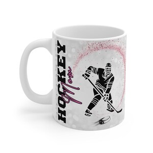 Hockey Mom Coffee Mug: Pink Glitter Design, Gift for Mom