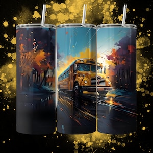 School Bus Tumbler Wrap Sublimation Digital Download PNG, 20 oz Skinny Straight Design, School Bus Driver DIY Gift, Instant Download
