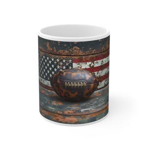 Patriotic American Flag Football Mug: Vintage Flag Cup
