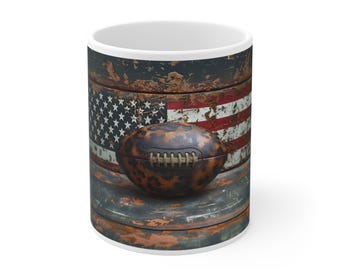 Taza rústica con bandera estadounidense de fútbol americano: regalo patriótico para café
