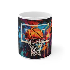 Abstract Basketball Coffee Mug: Splash Art, 11oz Ceramic Cup
