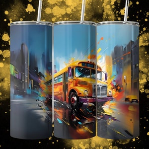 School Bus Tumbler Wrap Sublimation Digital Download PNG, 20 oz Skinny Straight Design, School Bus Driver DIY Gift, Instant Download