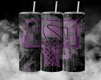 Purple Basketball Tumbler Wrap, 20 oz Skinny Design, Instant Digital Art Drinkware Download, Sublimation PNG 300 DPI