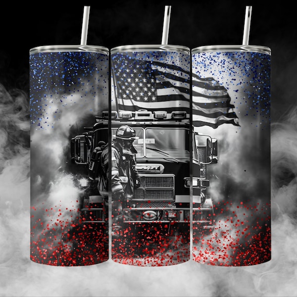 Firefighter  Tumbler Wrap Sublimation Digital Download PNG, 20 oz Skinny Straight, Fireman Fire Dept EMS Firefighter Truck, Instant Download