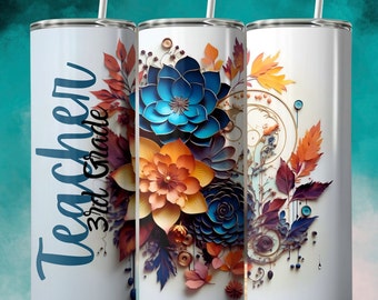 Floral Lehrer Tumbler Wrap: 20 Unzen Skinny Sublimation Design (Digitaler Download)