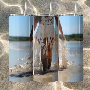 Coastal Cowgirl Tumbler Wrap: Western Beach PNG (Digital Download)