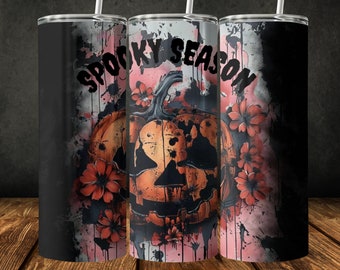 Spooky Season Pumpkin Tumbler Wrap: Halloween Design (Digital Download PNG)