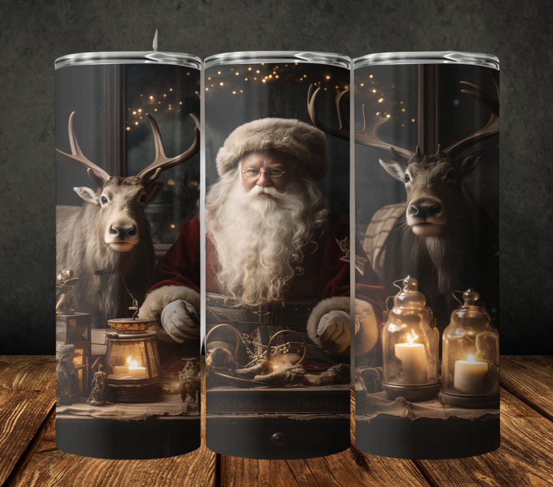 Santa & Reindeer Tumbler Wrap: 20 Oz Skinny Sublimation Design (PNG ...
