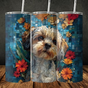 Copo térmico para cachorro Shih Tzu: estampa floral, copo fino de 20 oz (download digital)
