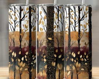 Autumn Forest Vibes: printbaar bekerontwerp met gouden bladeren (digitale download)