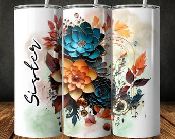 Tumbler wrap zusterbloem: boho bloemdessin (digitale download)