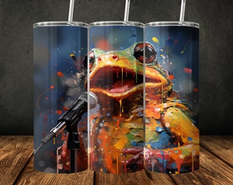 Singing Frog Tumbler Wrap Sublimation Digital Download PNG, 20 oz Skinny Straight Paint Splash Funny Cute Design, Instant Download
