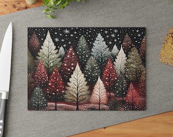 Glazen snijplank kerst betoverd bos: kerstdecoratie (8 x 11 inch)