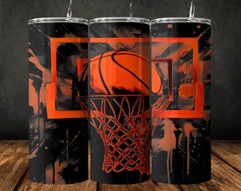 Oranje basketbalbeker wrap: 20 oz skinny beker, png (digitale download)