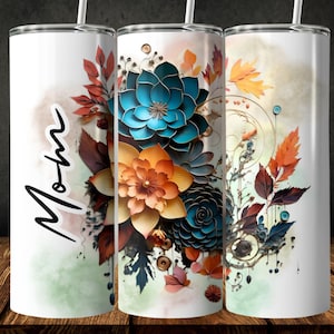 Floral Mom Tumbler Wrap: 3D Flower Sublimation Design (Digital Download)