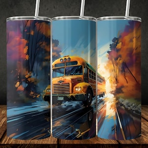 School Bus Tumbler Wrap Sublimation Digital Download PNG, 20 oz Skinny Straight Design School Bus Driver DIY Gift, Instant Download