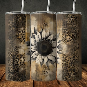 Sunflower Tumbler Wrap: Rustic Leopard PNG (Digital Download)
