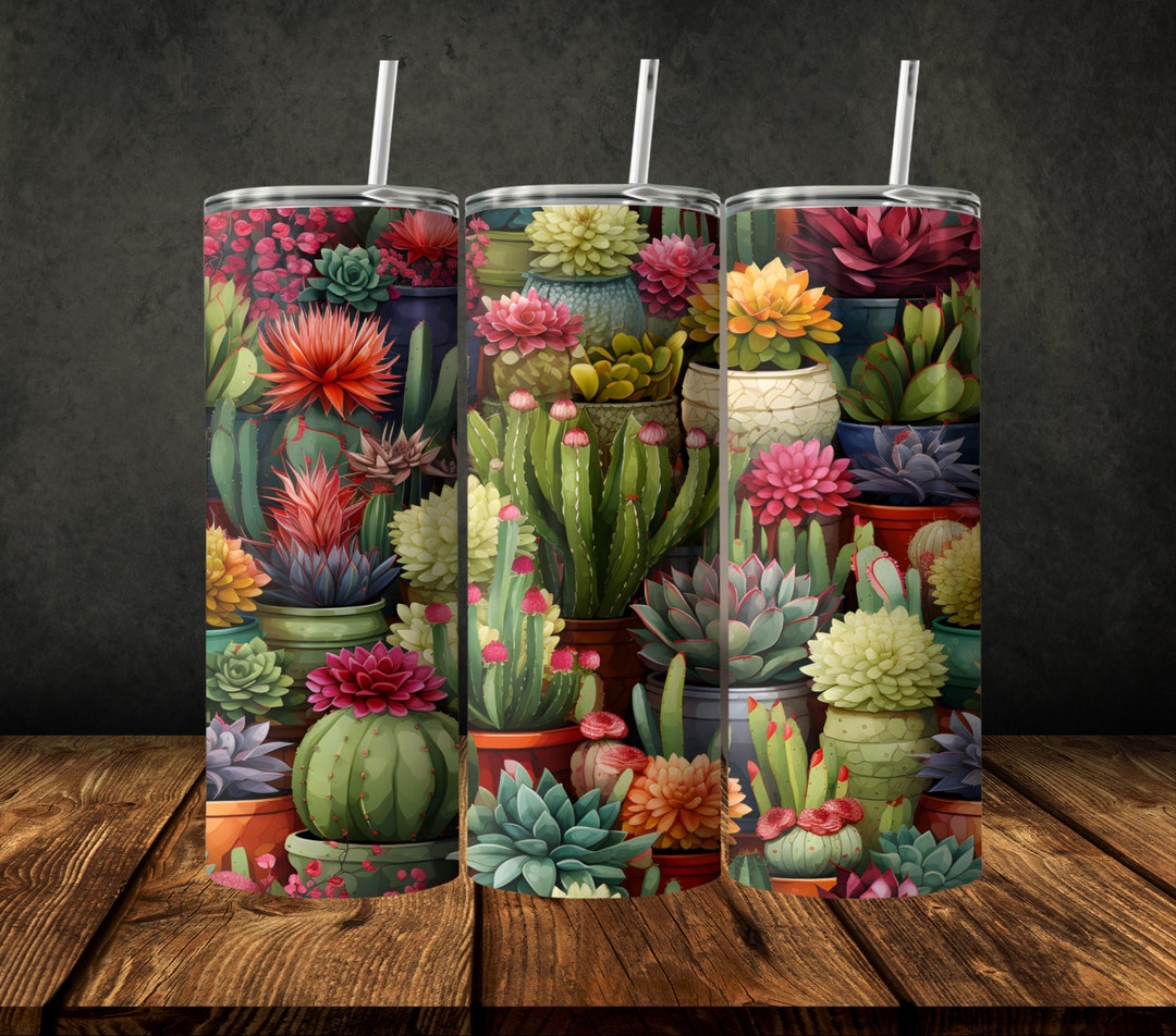 Watercolor Cactus Tumbler Wrap: 20 Oz Skinny Sublimation Design (PNG ...