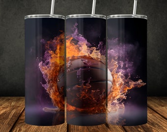 Basketball Tumbler Wrap: Purple Flame Design (Digital Download)