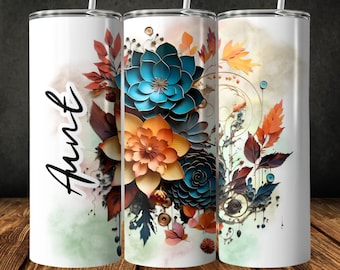 Tante Floral Tumbler Wrap: 20 oz skinny boho-ontwerp (digitale png-download)