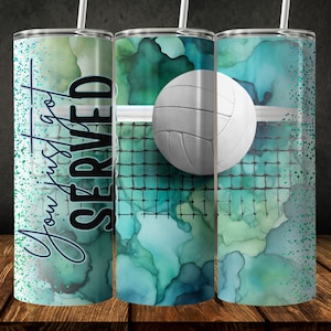 Volleyball Tumbler Wrap: Green Turquoise Design (Digital Download)