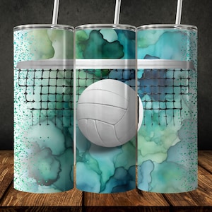 Volleyball Tumbler Wrap: Green Turquoise Glitter Design (Digital Download)