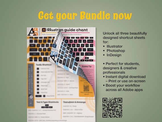 Adobe Shortcut Poster Bundle – Illustrator, Photoshop & InDesign Cheat Sheets (Printable, Digital Download, Mac, Windows)