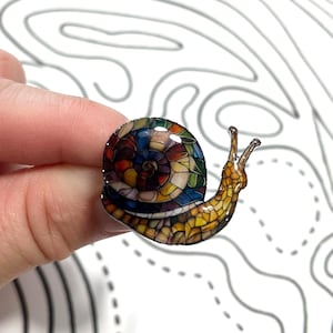 Mosaic Snail Pin: Handmade UV Resin Accessory - Cottagecore Gift