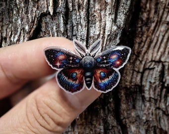 Cosmic Moth Pin: Handmade UV Resin Celestial Brooch