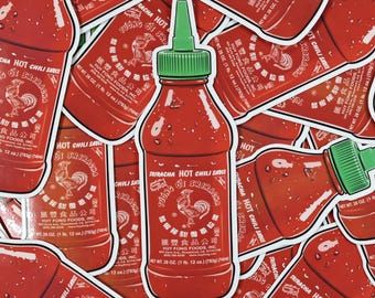 Sriracha Hot Sauce Bottle Sticker: Vinyl Foodie Decal
