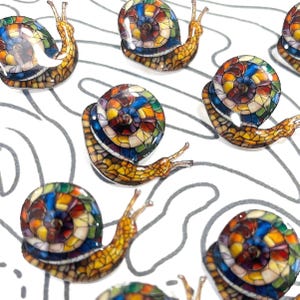 Mosaic Snail Pin: Handmade UV Resin Accessory - Cottagecore Gift