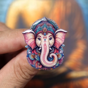 Handmade Ganesh Pin: UV Resin Hindu Elephant, Spiritual Gift