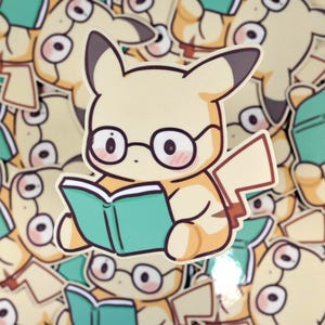 Electric Mouse Reading Sticker | Kawaii Book Lover Vinyl Decal