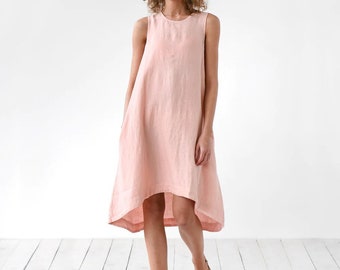 Le corail bohème | Robe courte en lin corail